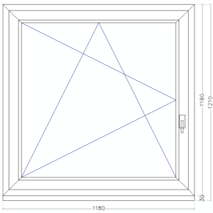 118 x 118 cm bukó-nyíló műanyag ablak balos