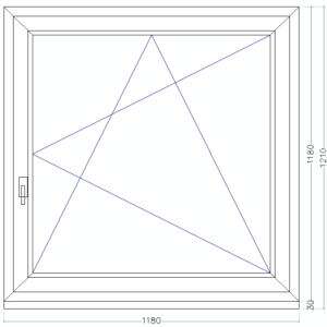 118 x 118 cm bukó-nyíló műanyag ablak jobbos