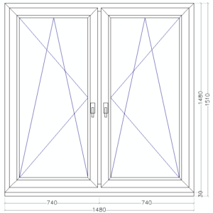 148 x 148 cm tokosztott műanyag ablak bukó-nyíló/bukó-nyíló