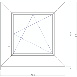 58 x 58 cm bukó-nyíló műanyag ablak jobbos